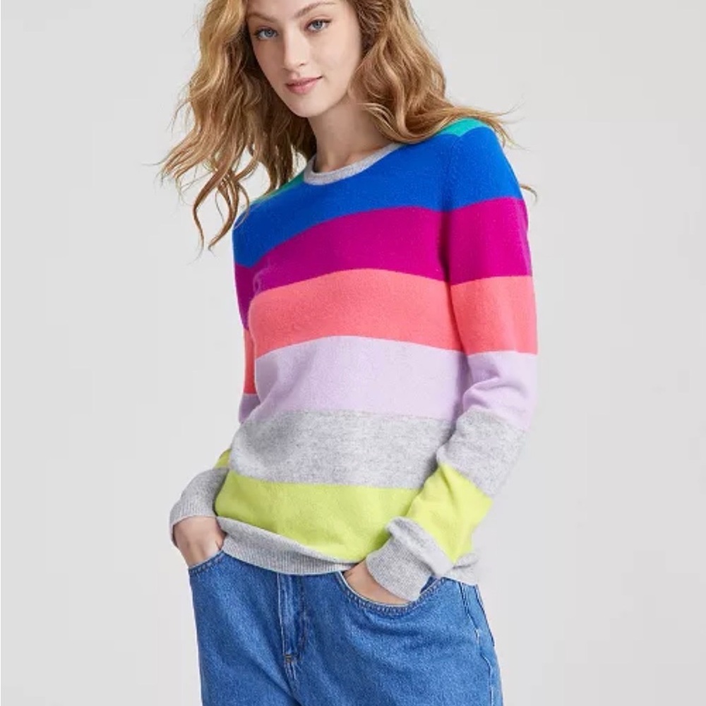 Charter Club Luxury 100% Cashmere Multicolor Striped Crew Neck Sweater